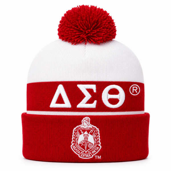 Embroidered Knit Beanie - Delta Sigma Theta, White