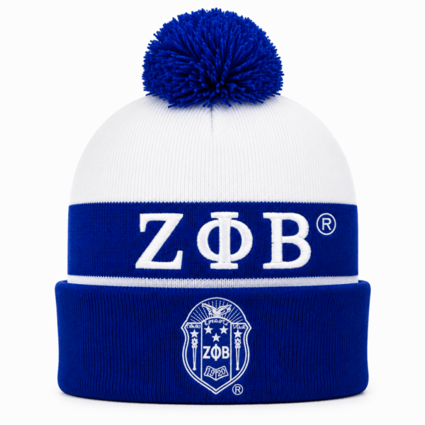 Embroidered Knit Beanie - Zeta Phi Beta, White