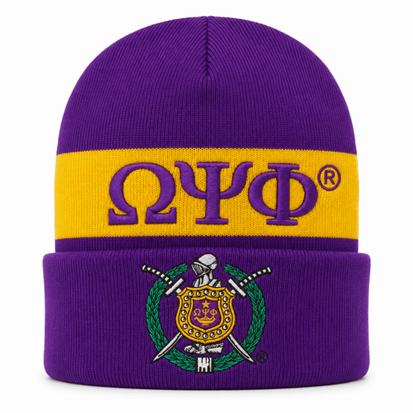 Embroidered Knit Beanie - Omega Psi Phi, Purple