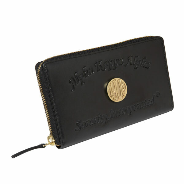 Embossed Soft Leather Wallet - Alpha Kappa Alpha, Black