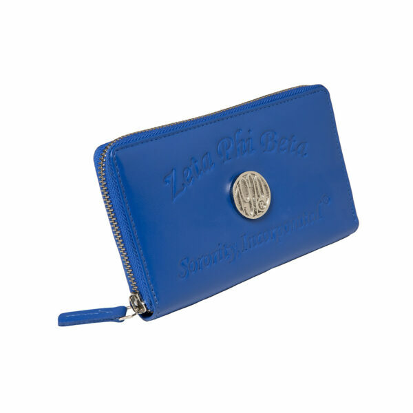 Embossed Soft Leather Wallet - Zeta Phi Beta, Blue