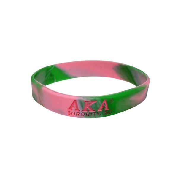 Tie-Dye Silicone Wristband - Alpha Kappa Alpha, Pink/Green