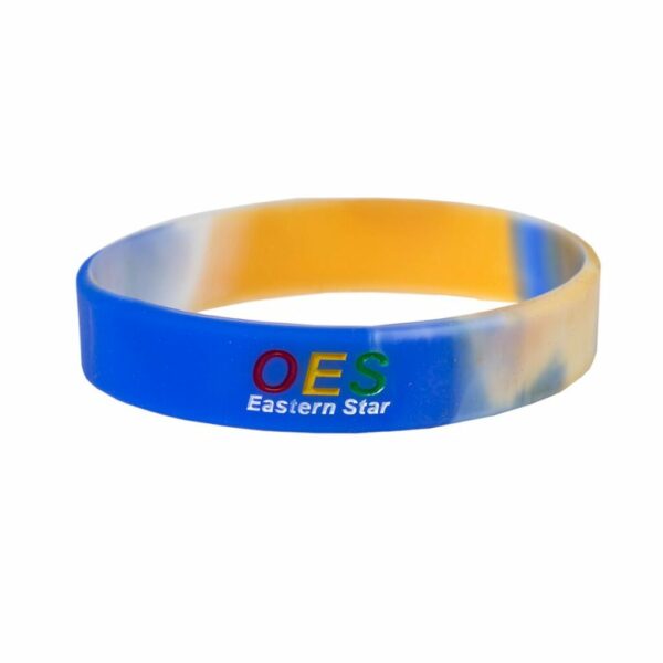 Tie-Dye Silicone Wristband - Eastern Star, White/Blue/Gold